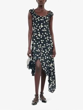 The Kooples Daisy Print Asymmetrical Hem Midi Dress EU 2 US 6